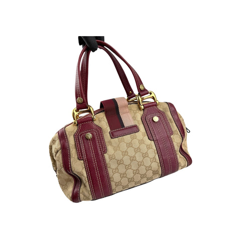Gucci Beige/Red GG Canvas Aviatrix Medium Boston Bag