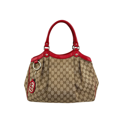 Gucci Beige/Red GG Canvas Medium Sukey Tote Bag