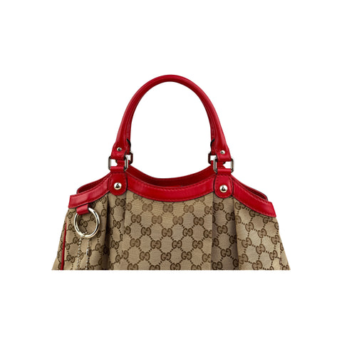 Gucci Beige/Red GG Canvas Medium Sukey Tote Bag