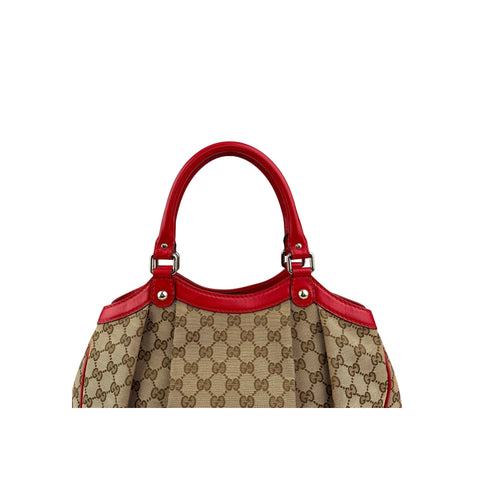 Gucci Beige/Red GG Canvas Medium Sukey Tote Bag