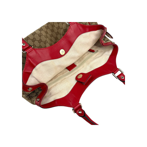 Gucci Beige/Red GG Canvas Medium Sukey Tote Bag