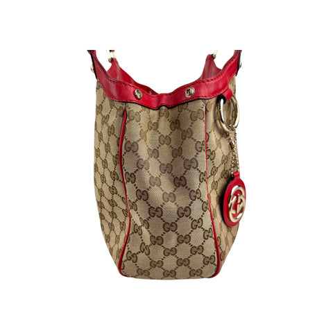 Gucci Beige/Red GG Canvas Medium Sukey Tote Bag