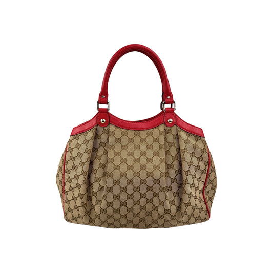 Gucci Beige/Red GG Canvas Medium Sukey Tote Bag