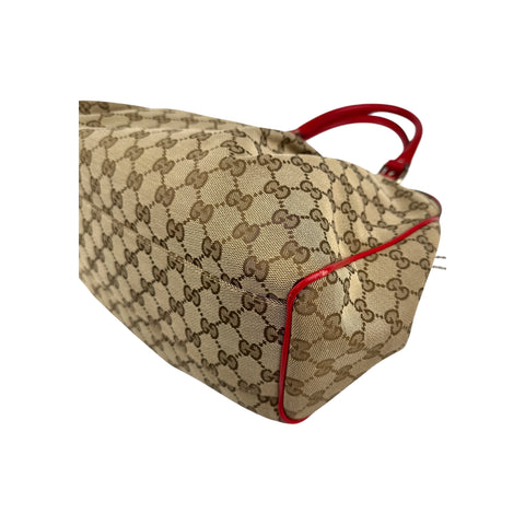 Gucci Beige/Red GG Canvas Medium Sukey Tote Bag