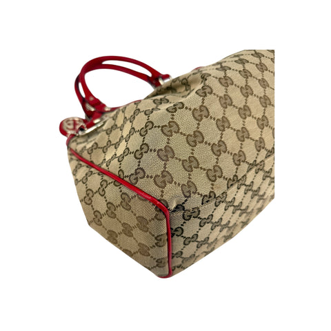 Gucci Beige/Red GG Canvas Medium Sukey Tote Bag