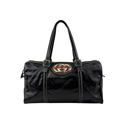 Gucci Black Dialux Britt Medium Boston Bag