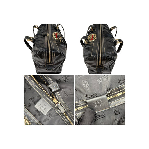 Gucci Black Dialux Britt Medium Boston Bag