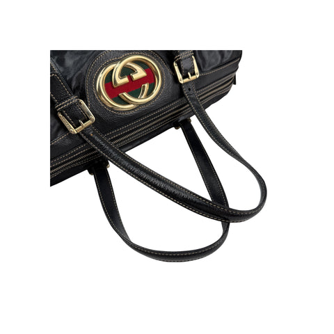 Gucci Black Dialux Britt Medium Boston Bag