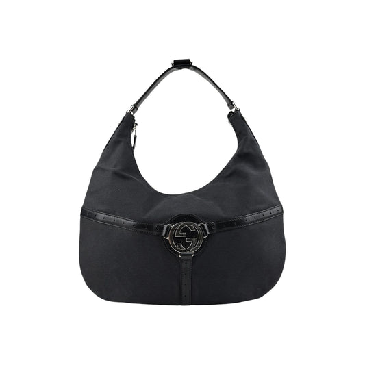 Gucci Black GG Denim Reins Hobo Bag