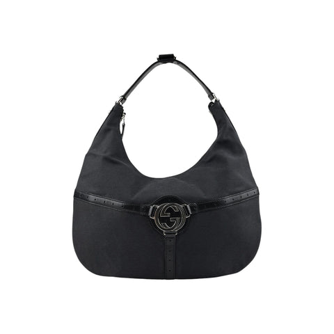 Gucci Black GG Denim Reins Hobo Bag
