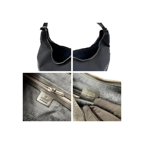 Gucci Black GG Denim Reins Hobo Bag
