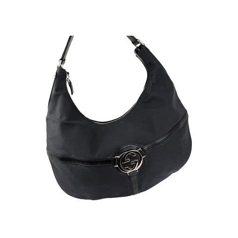 Gucci Black GG Denim Reins Hobo Bag