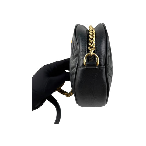 Gucci Black GG Marmont Matelassé Mini Round Bag