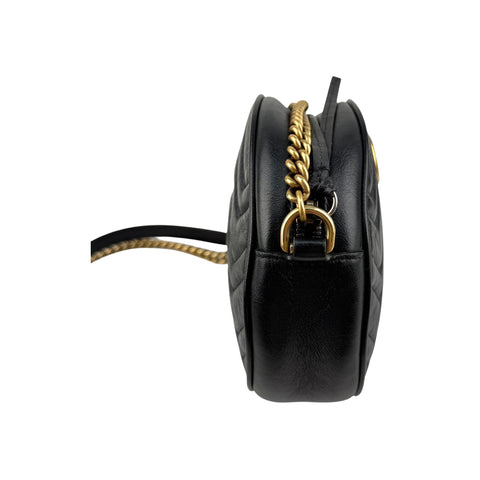 Gucci Black GG Marmont Matelassé Mini Round Bag