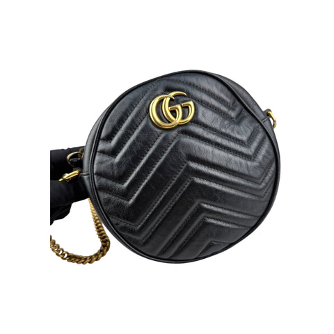 Gucci Black GG Marmont Matelassé Mini Round Bag