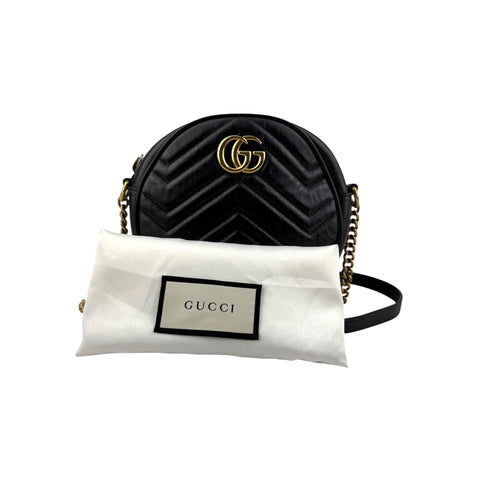 Gucci Black GG Marmont Matelassé Mini Round Bag
