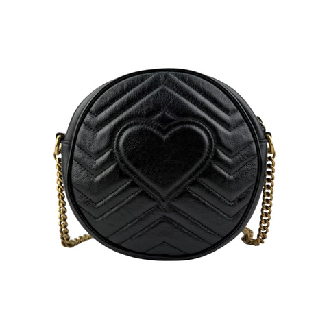 Gucci Black GG Marmont Matelassé Mini Round Bag