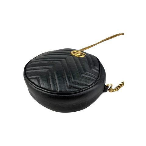 Gucci Black GG Marmont Matelassé Mini Round Bag