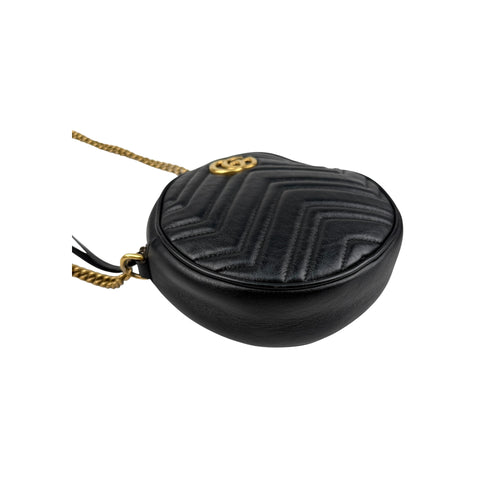 Gucci Black GG Marmont Matelassé Mini Round Bag