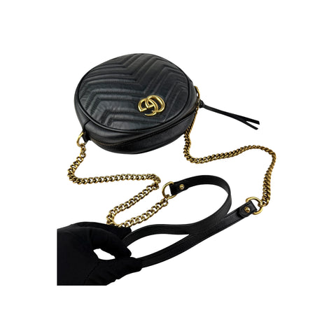 Gucci Black GG Marmont Matelassé Mini Round Bag