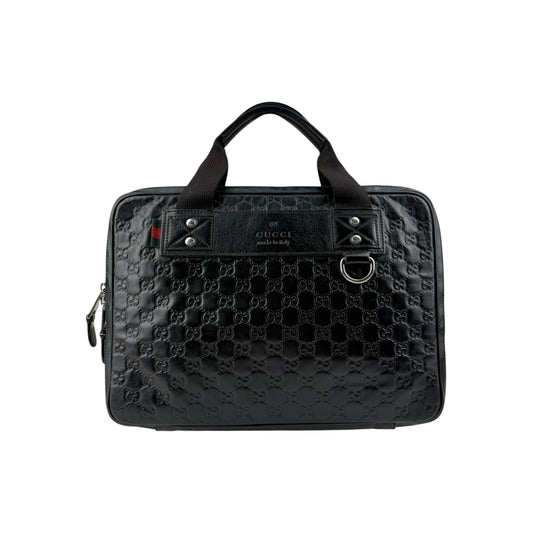 Gucci Black Guccissima Embossed Leather Briefcase Bag