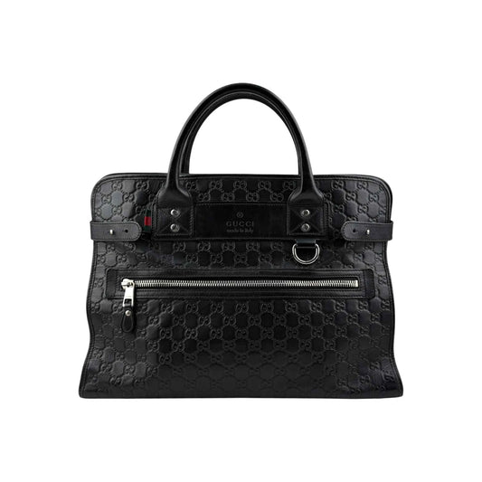 Gucci Black Guccissima Embossed Leather Briefcase Bag