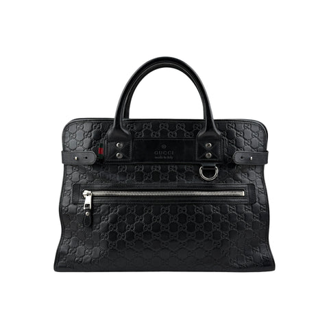 Gucci Black Guccissima Embossed Leather Briefcase Bag