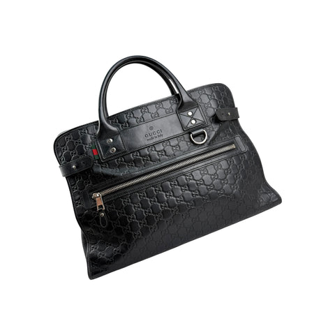 Gucci Black Guccissima Embossed Leather Briefcase Bag