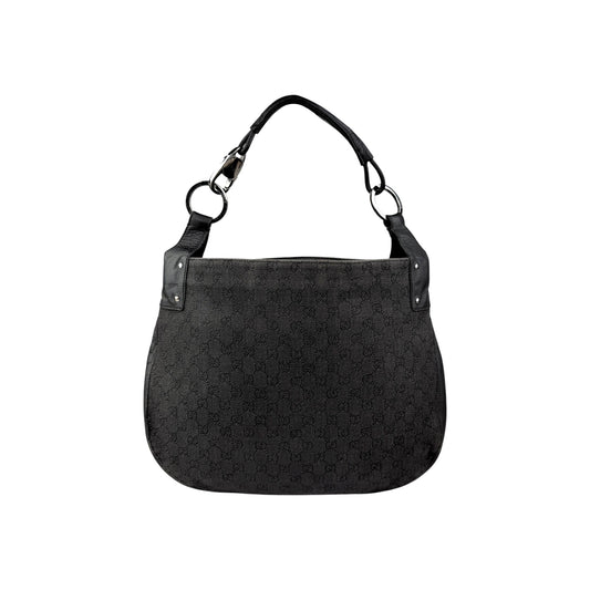 Gucci Black Horsebit Canvas/Leather Hobo Bag