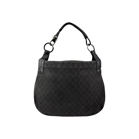 Gucci Black Horsebit Canvas/Leather Hobo Bag