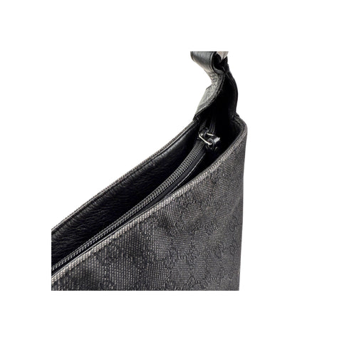 Gucci Black Horsebit Canvas/Leather Hobo Bag