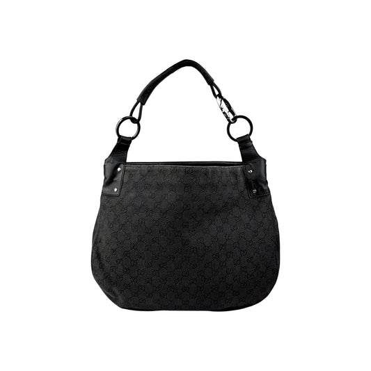 Gucci Black Horsebit Canvas/Leather Hobo Bag