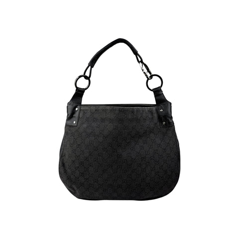 Gucci Black Horsebit Canvas/Leather Hobo Bag