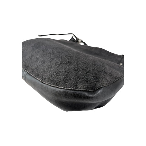 Gucci Black Horsebit Canvas/Leather Hobo Bag