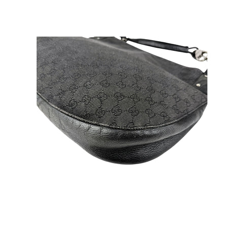 Gucci Black Horsebit Canvas/Leather Hobo Bag