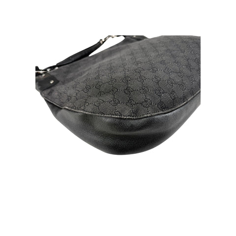 Gucci Black Horsebit Canvas/Leather Hobo Bag