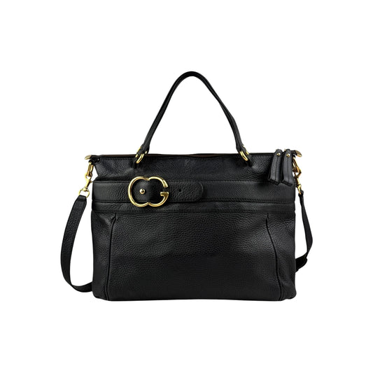 Gucci Black Pebbled Leather Medium Ride Top Handle Bag