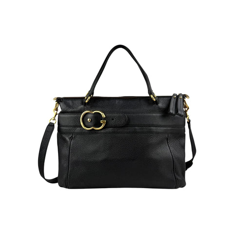 Gucci Black Pebbled Leather Medium Ride Top Handle Bag