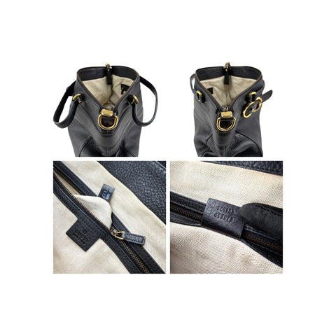 Gucci Black Pebbled Leather Medium Ride Top Handle Bag