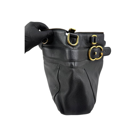 Gucci Black Pebbled Leather Medium Ride Top Handle Bag