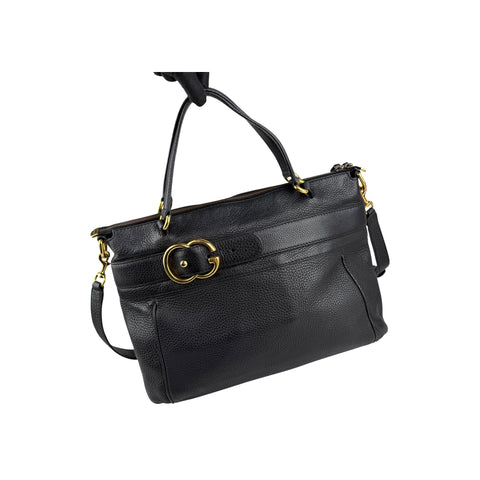Gucci Black Pebbled Leather Medium Ride Top Handle Bag