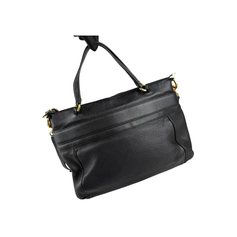 Gucci Black Pebbled Leather Medium Ride Top Handle Bag