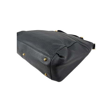 Gucci Black Pebbled Leather Medium Ride Top Handle Bag