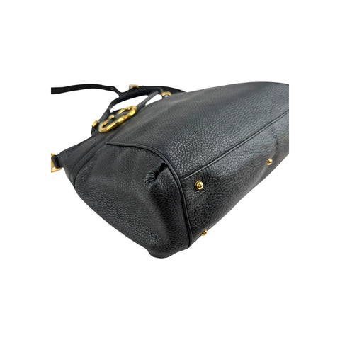 Gucci Black Pebbled Leather Medium Ride Top Handle Bag
