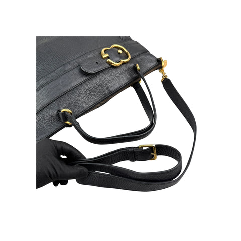 Gucci Black Pebbled Leather Medium Ride Top Handle Bag