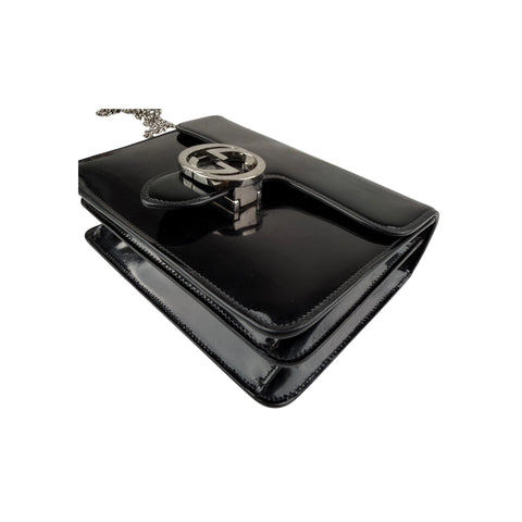 Gucci Black Polished Calfskin Leather Interlocking G Shoulder Bag