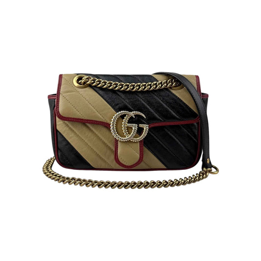 Gucci Black/Red/Beige Quilted Leather Marmont Torchon Mini Flap Bag