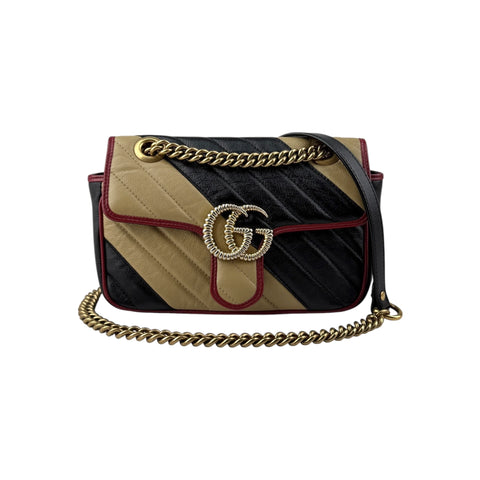Gucci Black/Red/Beige Quilted Leather Marmont Torchon Mini Flap Bag