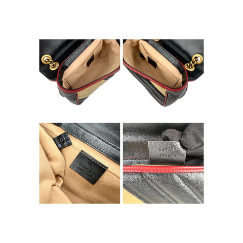 Gucci Black/Red/Beige Quilted Leather Marmont Torchon Mini Flap Bag