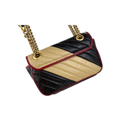 Gucci Black/Red/Beige Quilted Leather Marmont Torchon Mini Flap Bag